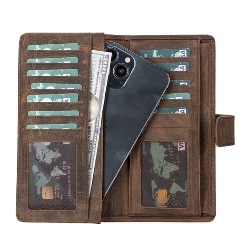 Toronata Lander Leather Phone Wallet and Multiple Card Holder for Women 6.9" / Antic Dark Brown