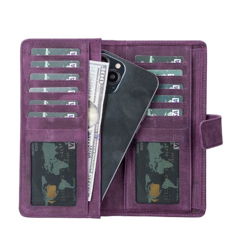 Toronata Lander Leather Phone Wallet and Multiple Card Holder for Women 6.9" / Antic Purple