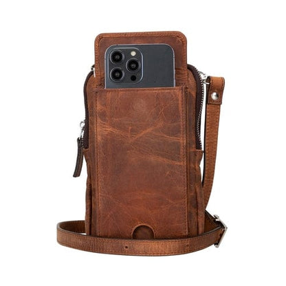 Toronata Niagara Leather Crossbody Phone Bag for Men Dark Brown